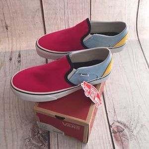 NWT Vans Asher Slip-Ons 7.5 Color Block in Pink, Blue and Yellow